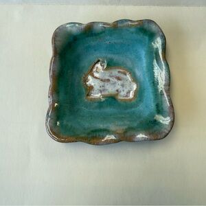 Handcrafted ETTA B Pottery Ceramic Bunny Rabbit Trinket Tray Ring Dish.